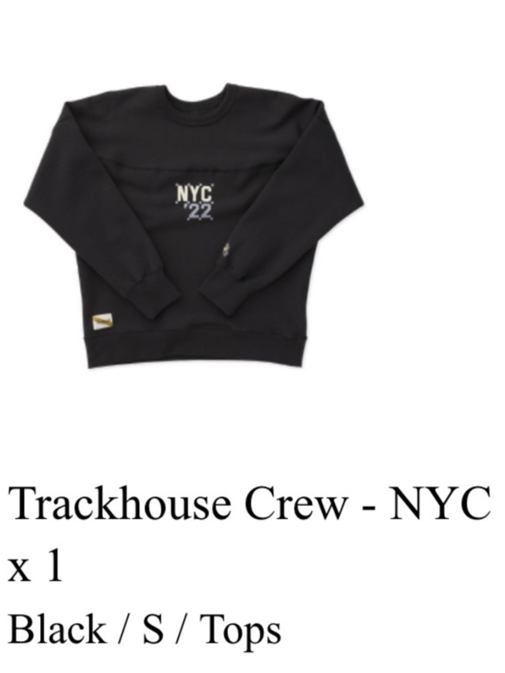 Tracksmith Crew NYC 2022 in Black, Size S
